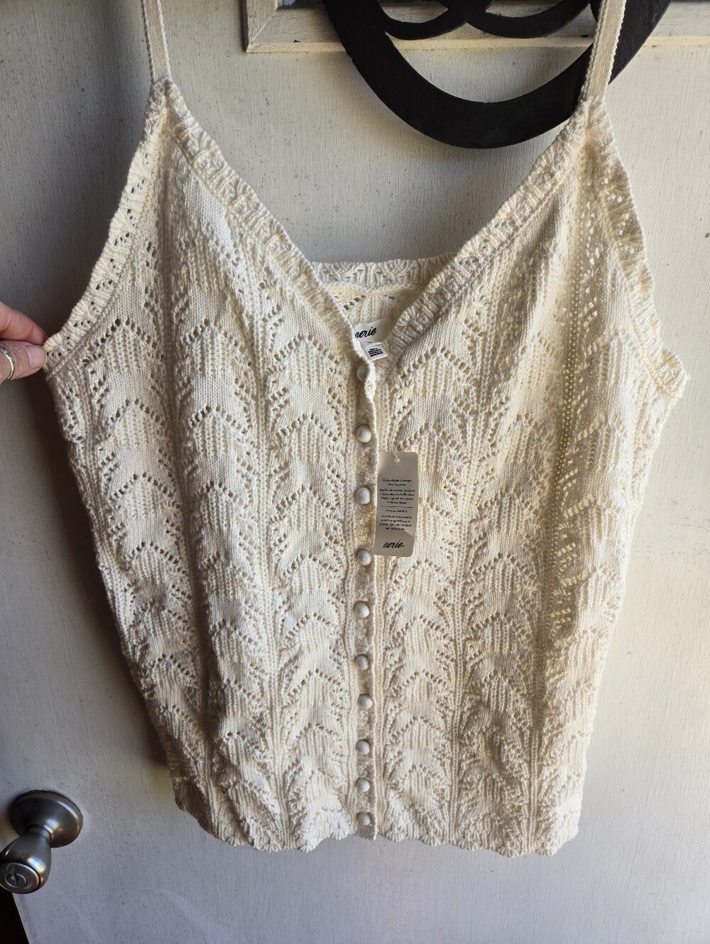 aerie Cream Crochet Button-Front Cami NWT